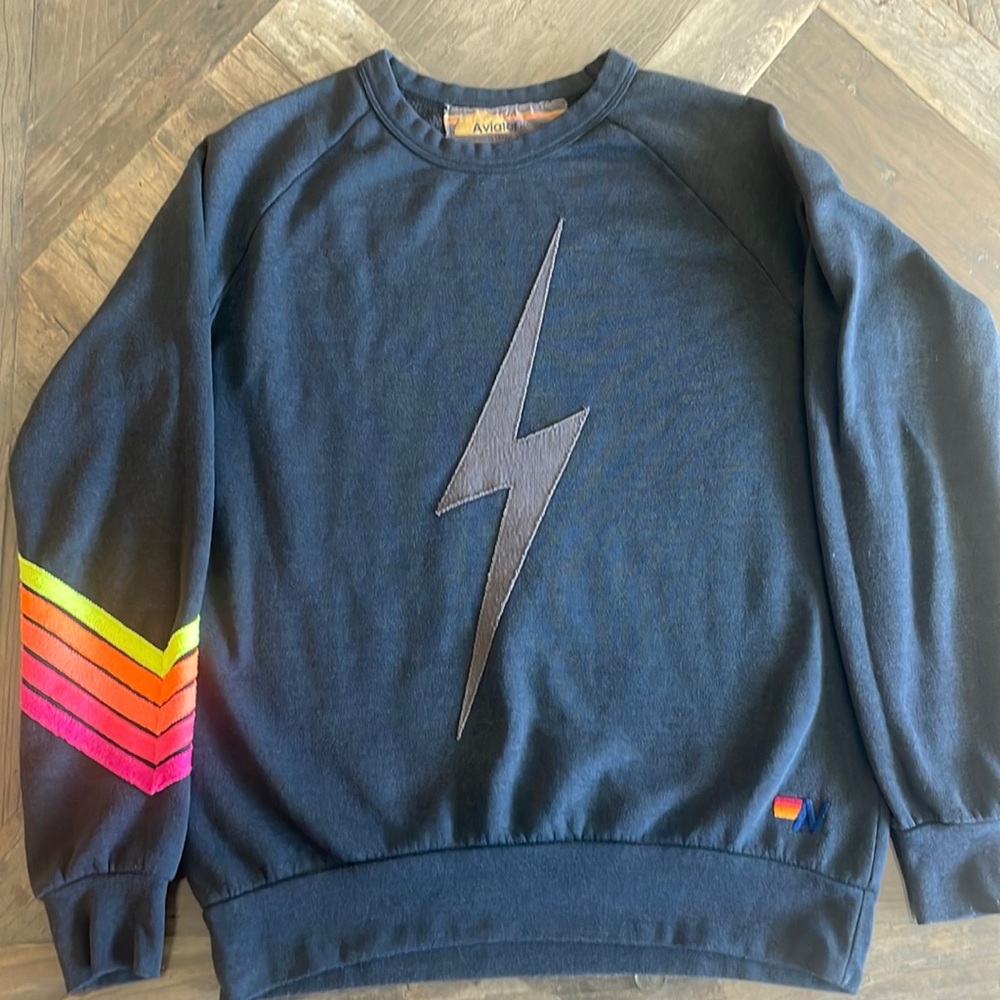 Aviator Nation Charcoal Bolt Crew w/ Neon size M